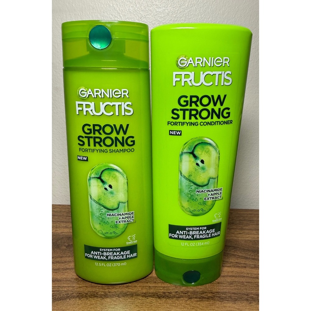 Garnier Fructis Grow Strong Shampoo & Conditioner Set 12oz Green Apple NEW
